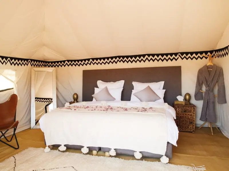 Luxury Berber Desert Camp Bedroom Kingsize Bed inside tent at the Morocco Desert Camp